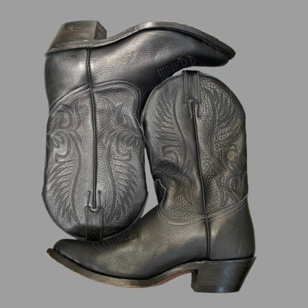 Boulet Men's 1866 Deer Leather Western‎ Cowboy Boot Black Size 9E Wide